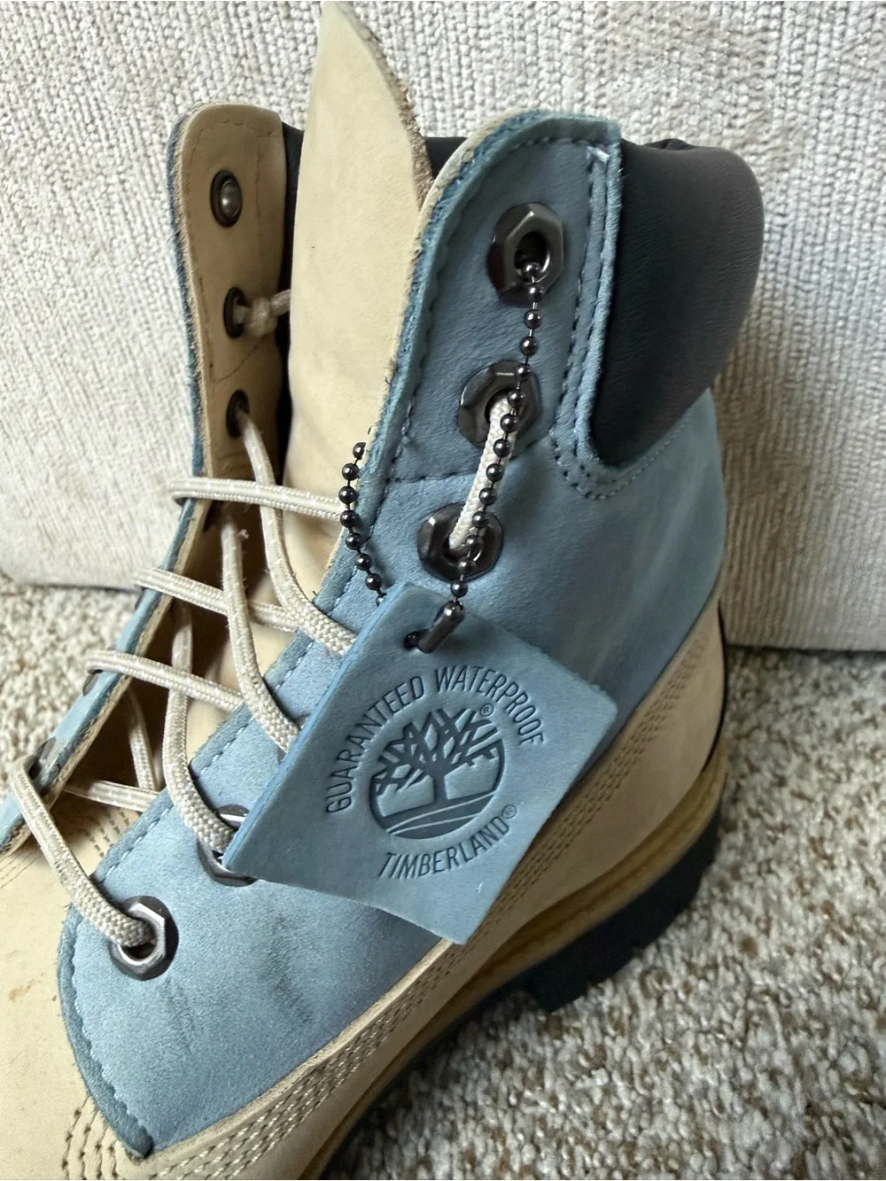 Timberland 6-Inch Premium Waterproof Boots Light Beige / Blue Size 9.5 M